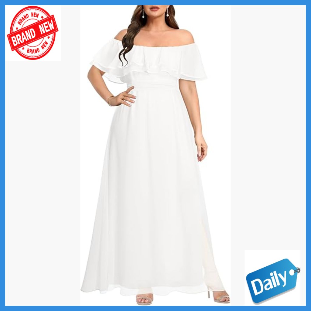 Plus Size Formal Off Shoulder Chiffon Maxi Dress Wedding Bridesmaid